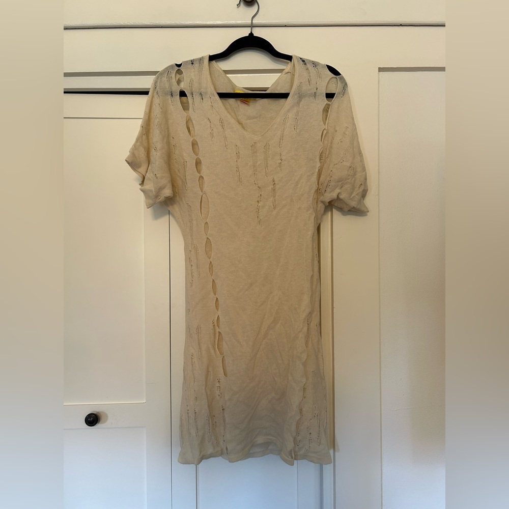 Catherine Malandrino Cream Cutout Knit Short Sleeve Dress